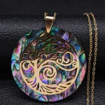 Pendentif Arbre de vie style pierre brillante chaine dorée